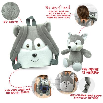 Husky Harry reversible backpack with plush toy 26cm - Image 2